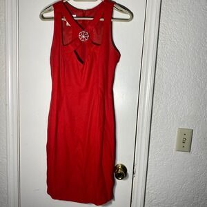 Jessica McClintock Gunne Sax Red Vintage Cocktail Dress Rhinestone Brooch 9/10